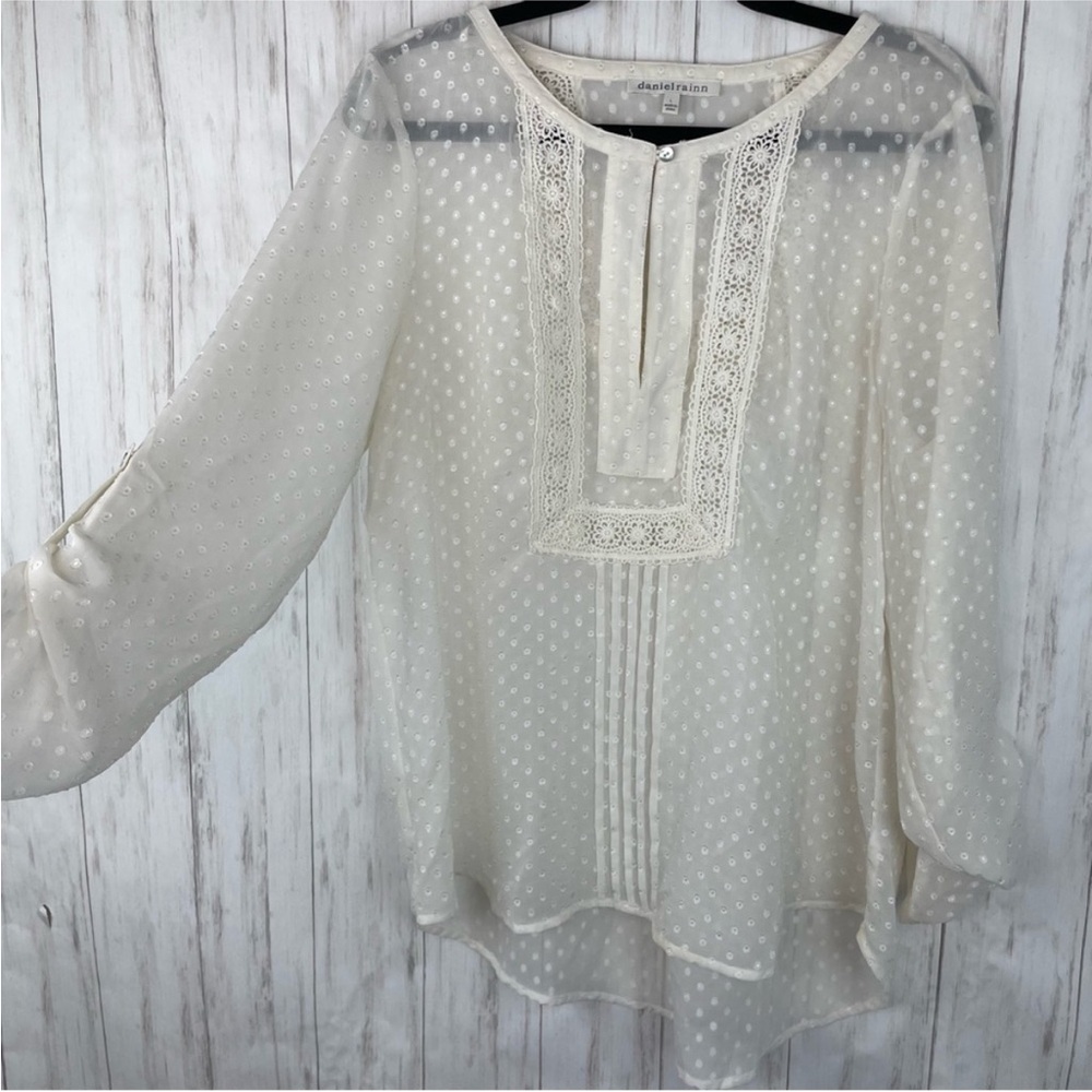 Anthropologie Daniel Rainn cream white Swiss dot blouse